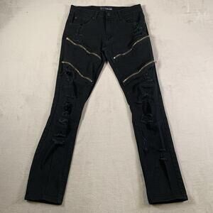 Bleecker & Mercer Mens 30x32 Moto Jeans‎ Black Quilted Zip Distressed Skinny